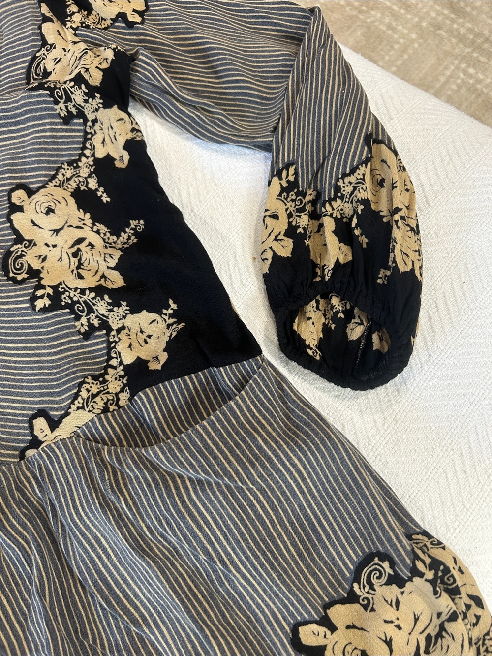 Free People Black and Beige Floral Patchwork Tunic Dress - Picture 6 of 9